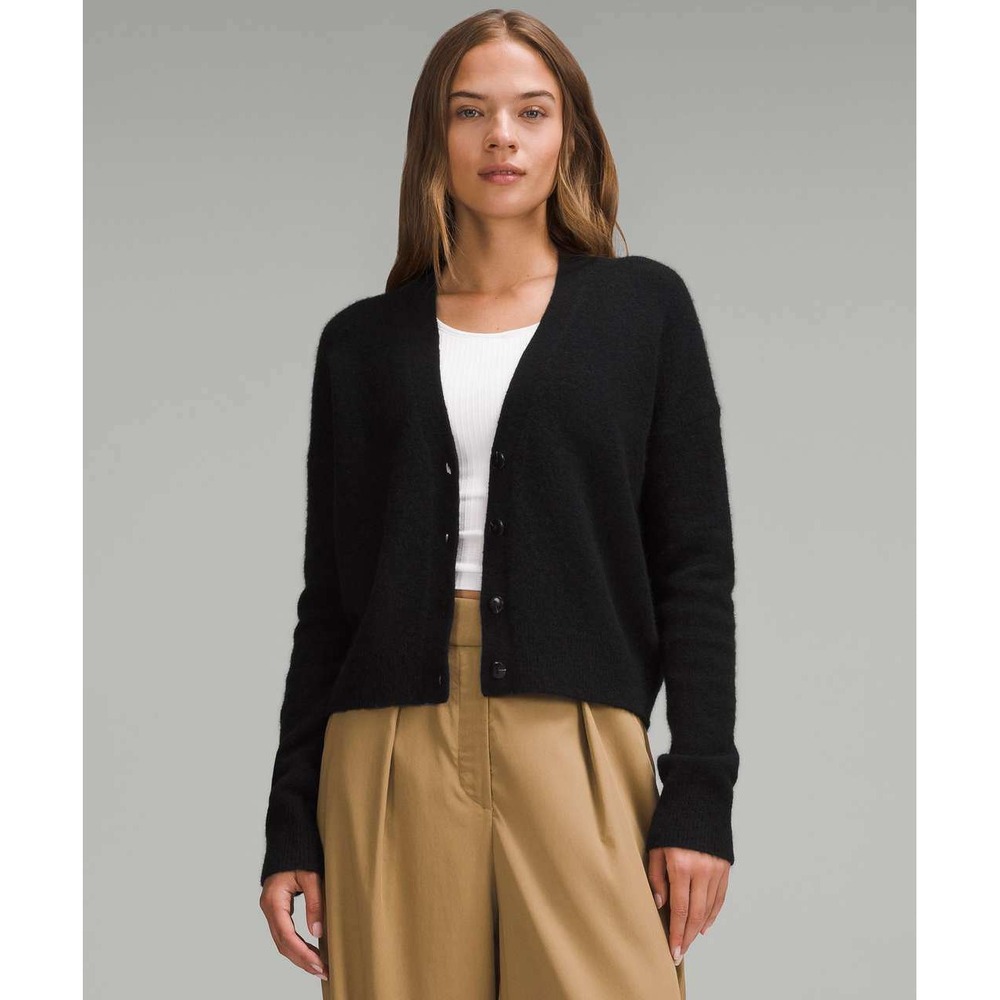 Lululemon V-Neck Alpaca Wool Blend Cardigan Black LW3HQWS Size S/P